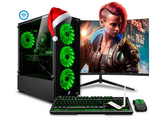PC Gamer Hydra Green Ryzen 7 5700x, RAM 32GB , SSD 500GM M.2, PLACA B550, TARJETA DE VIDEO RTX3050 8GB MONITOR 24 CURVO FUENTE PODER 600W PLUS, TECLADO Y MOUSE